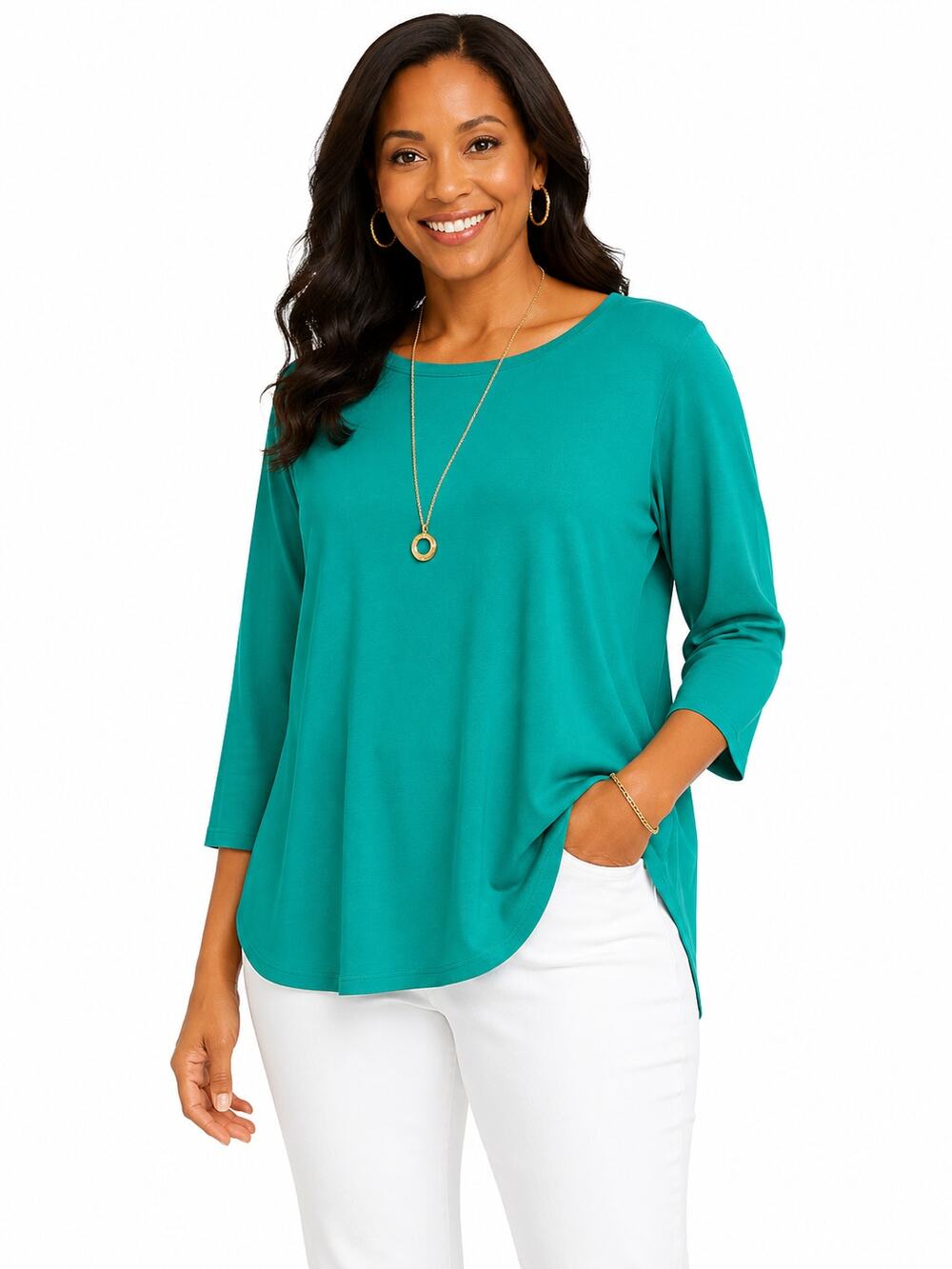 Susan Graver Weekend Essentials Women's XL Teal 3/4 Sleeve Knit Tunic Top